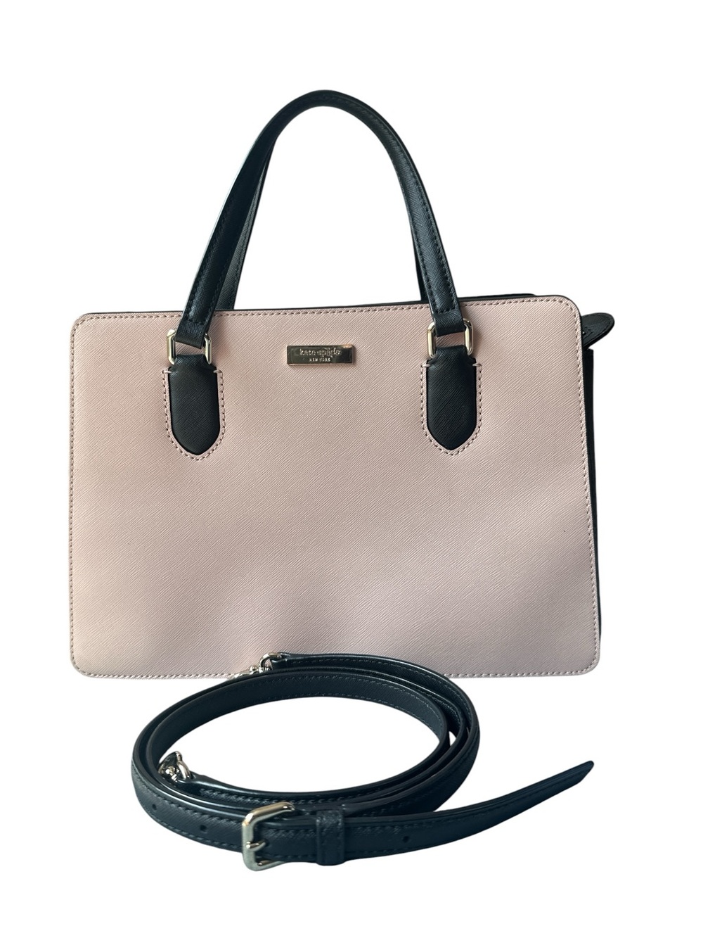 Kate Spade Blush Pink and Black Saffiano Satchel with Detachable Strap‎